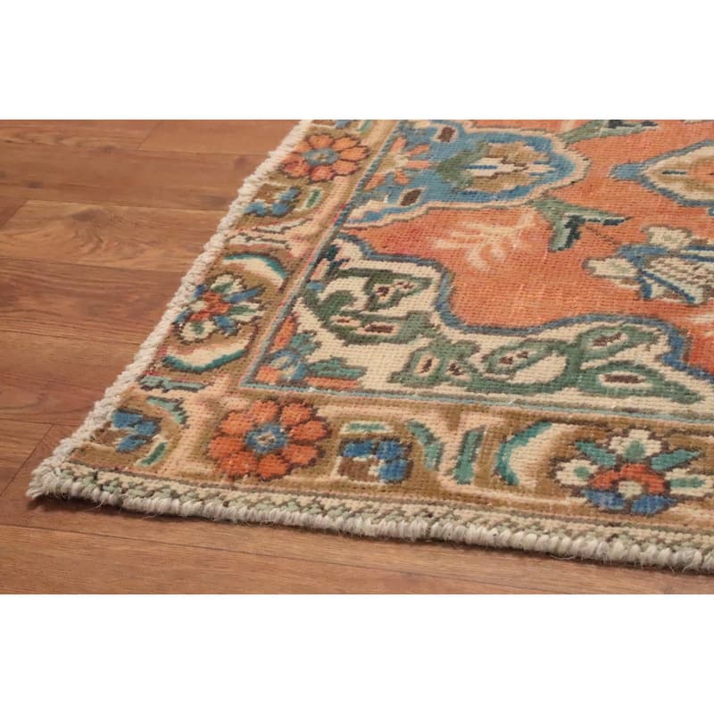 Hand Knotted Oriental 100% Wool Carpet Traditional Floral Oranges & Rust Tabriz Runner Rug - 9' 11'' X 2' 6''