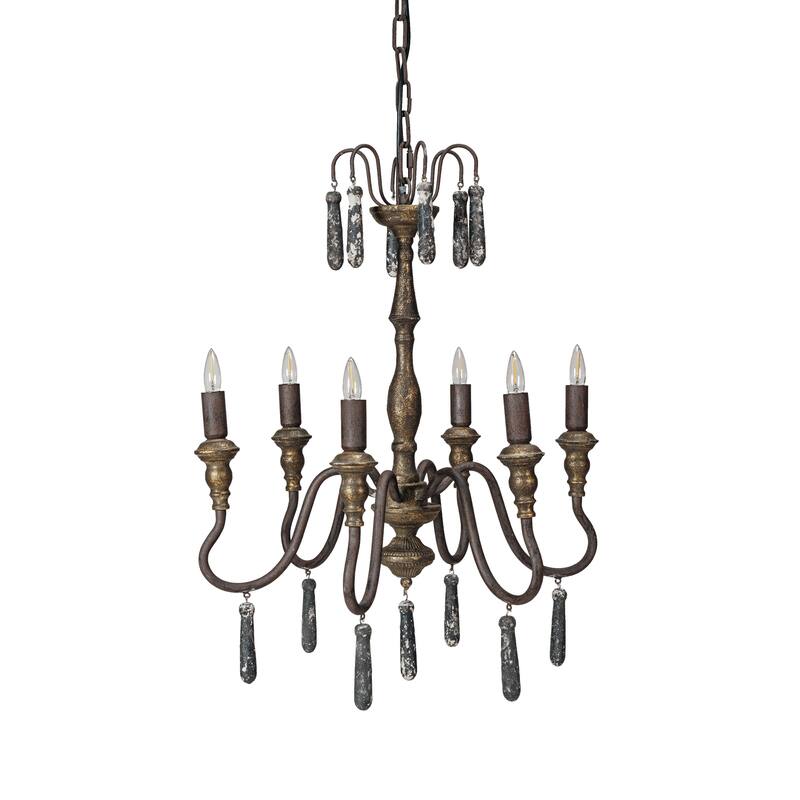 Distressed Metal Pendant Lamp with Wood Drops - Multi