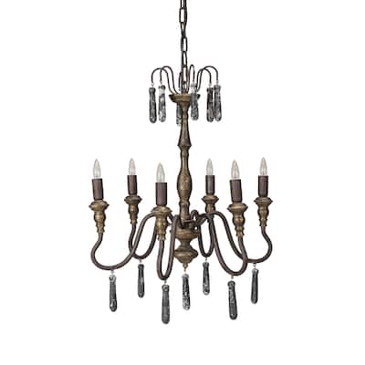 Distressed Metal Pendant Lamp with Wood Drops