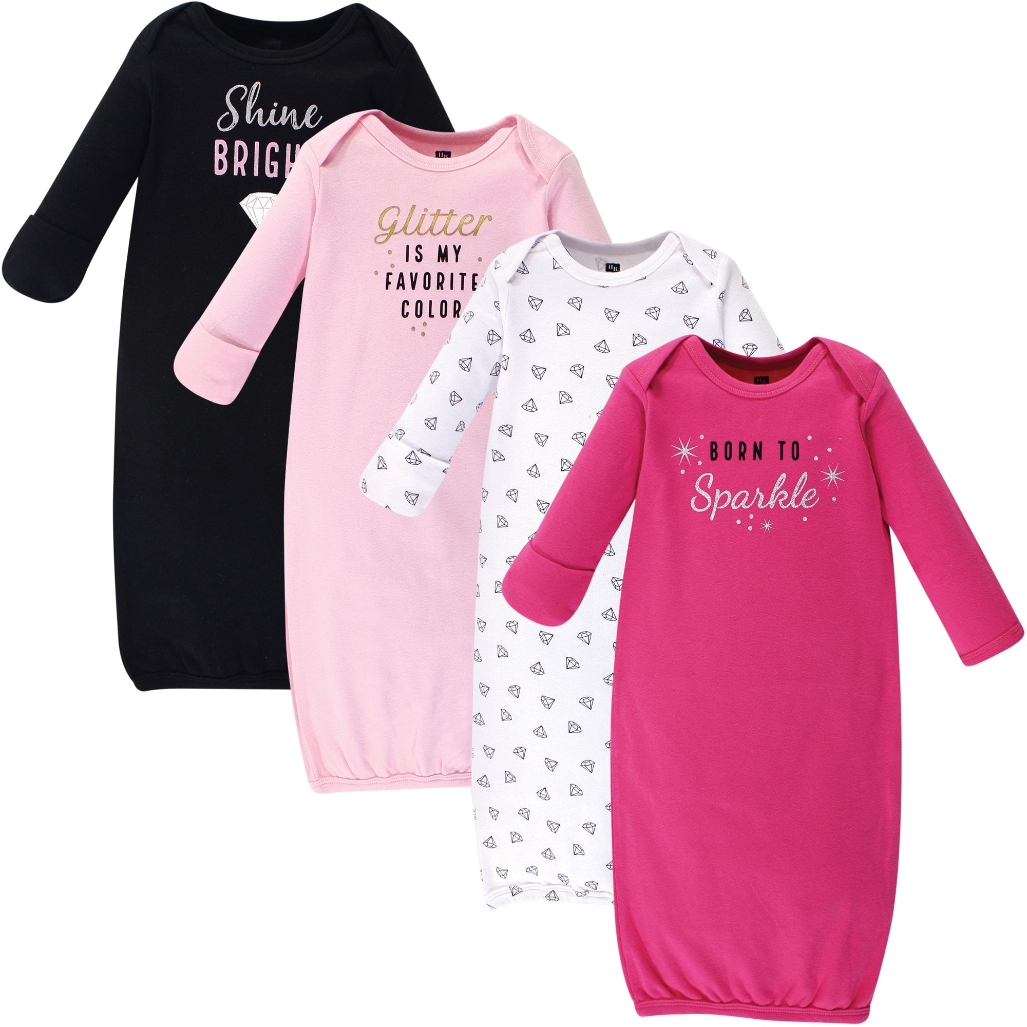 Hudson Baby Infant Girl Cotton Long-Sleeve Gowns 4pk, Sparkle