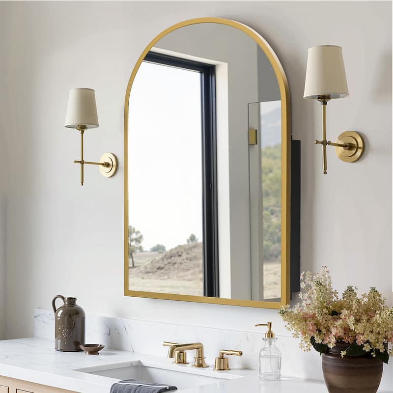 Arched Bathroom Medicine Cabinet with Mirror Metal Framed Wall Mounted Recessed Cabinets for Bathroom Vanity