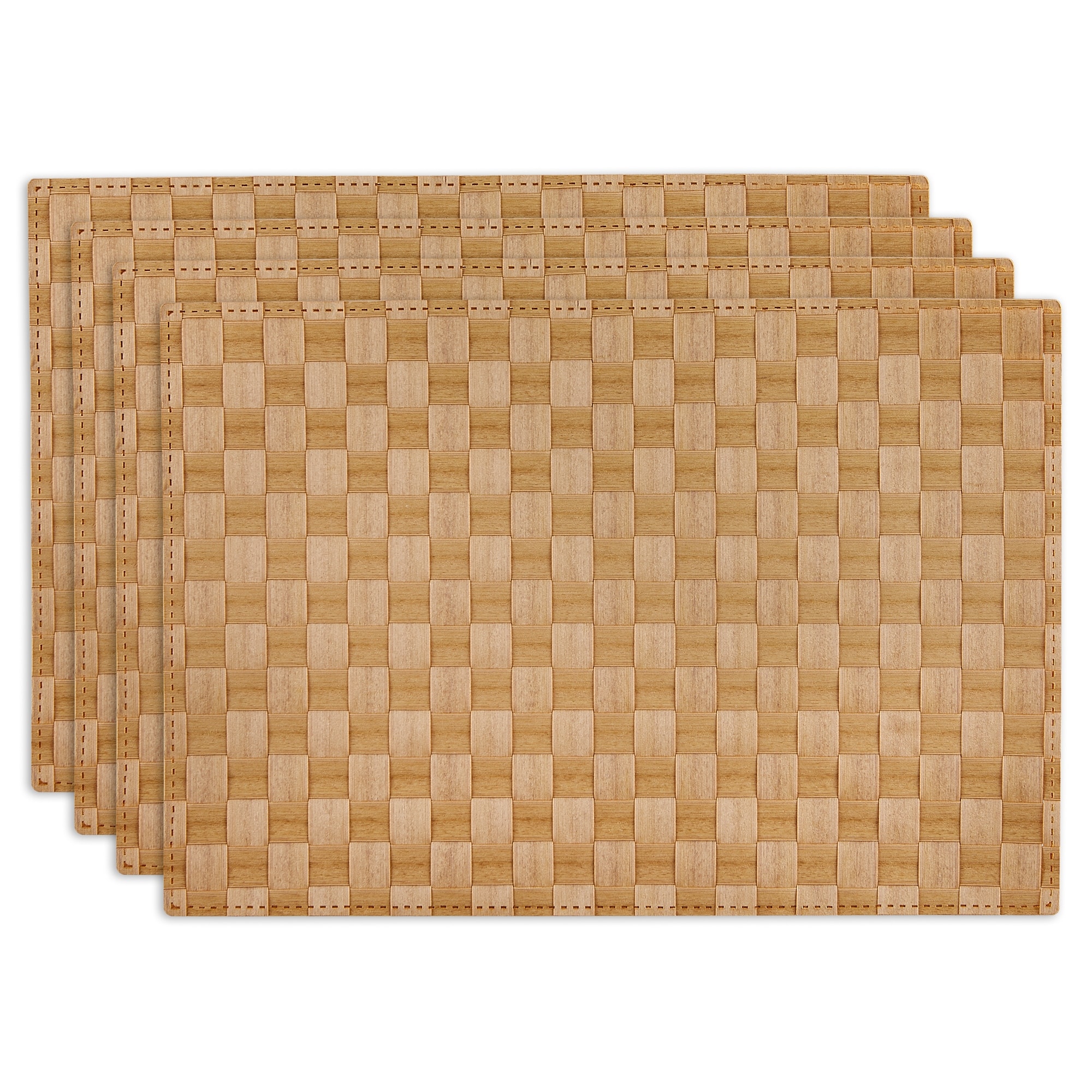 Leather Brown Basketweave Rectangle Woven Placemat (Set of 4)