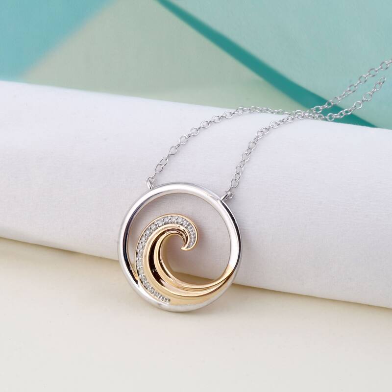 1/20ct Diamond Four Elements of Nature-Water Pendant Necklace in Silver for Women - Yellow Plated