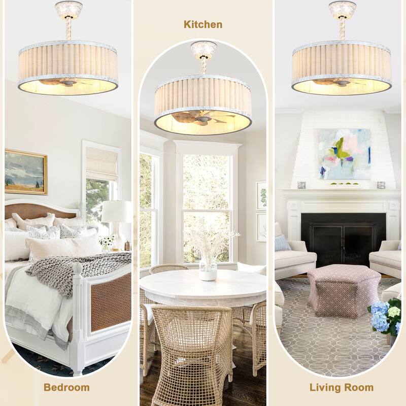 Bella Depot 20" Modern White Drrum Ceiling Fan with Light and Remote 6-speed