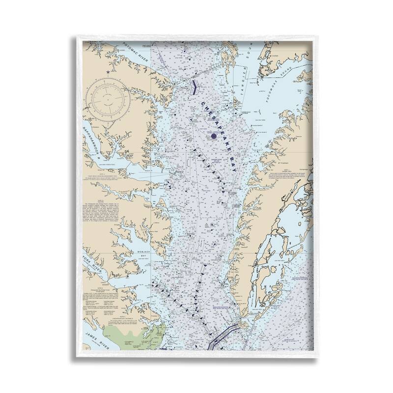 Stupell Chesapeake Bay Water Flow Map Coastal Cartography Framed Wall Art - 16 x 20 - White