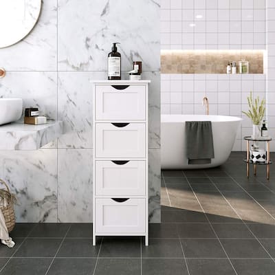 White Bathroom Storage Cabinet, Freestanding Office Cabinet with Drawers - 11.8"L x 11.8"W x 32.3"H