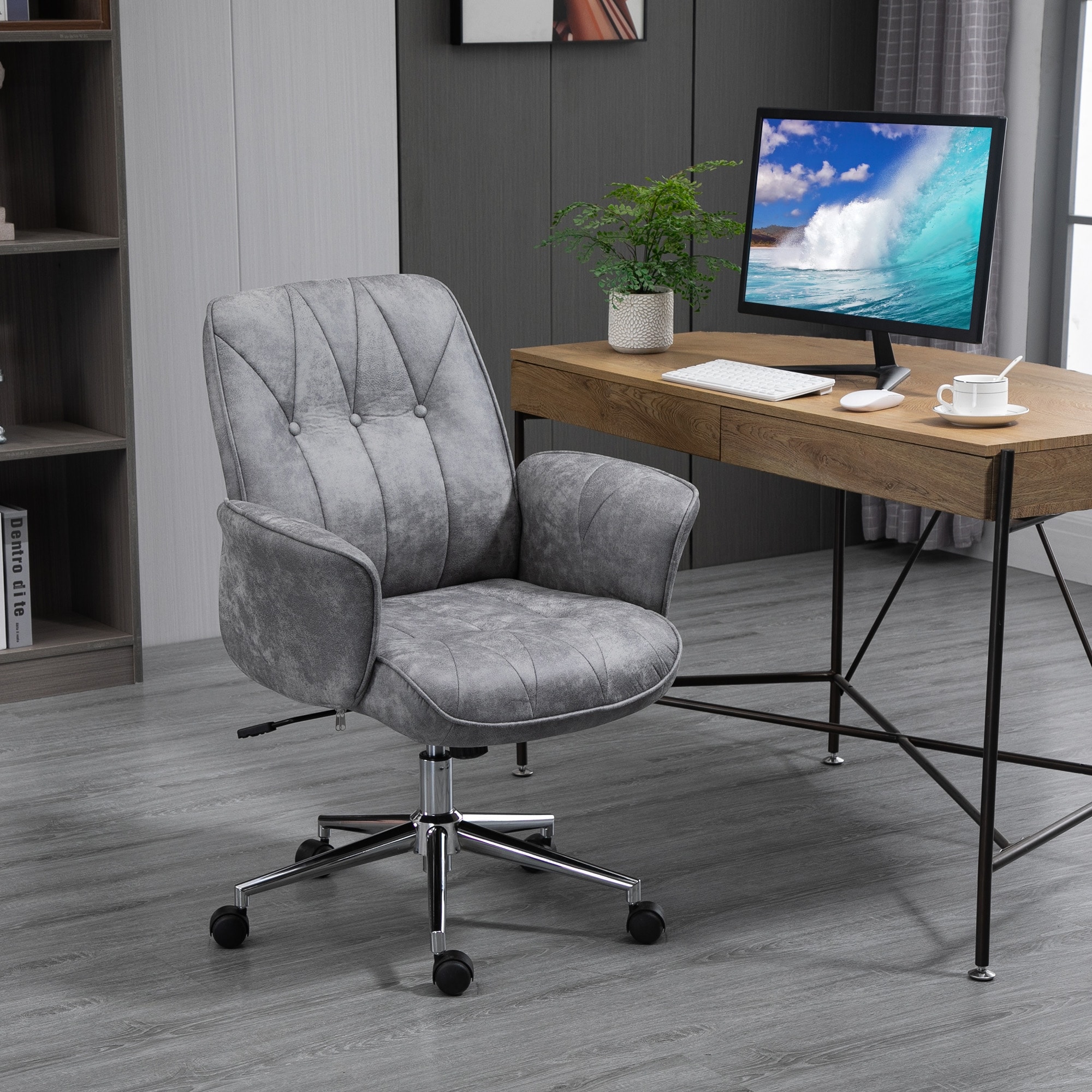 Vinsetto Ergonomic Office Chair Swivel High Back Computer Desk Chair with  Adjustable Height Flip Up Armrest Comfy Thick Padded Cushions Wheels Grey