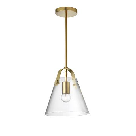 Dainolite Polly Modern and Contemporary 1 Light Incandescent Pendant, Aged Brass w/ Clear Glass