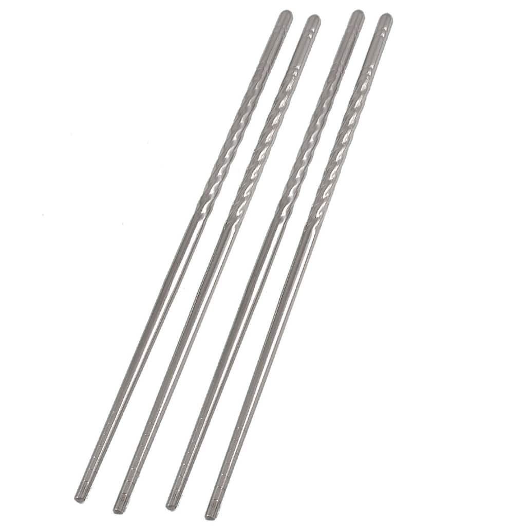 Twisty Handgrip 8.8" Length Metal Chopsticks 2 Pairs - Silver - 0.13" x 0.24"x 8.8" (Min.D*Max.D*L)
