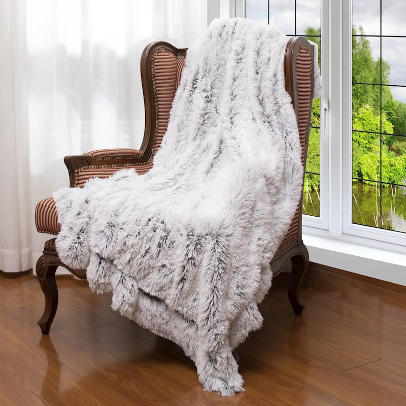 Cheer Collection Reversible Faux Fur Accent Throw Blanket - 60x70 - Grey