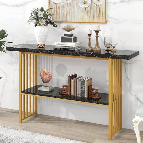 Modern Console Table, Entryway Table with 2 Shelves, Metal Frame