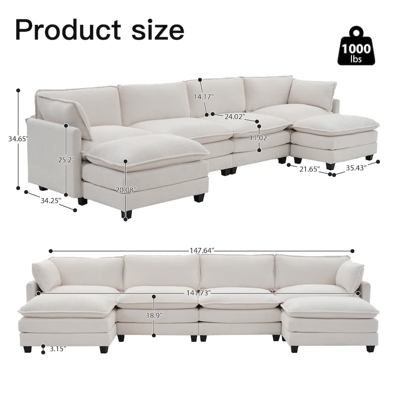 CLICKBIN Chenille Fabric Stragiht Arm L-Shaped Modular Sectional Sofa Couch with Ottoman for Living Room