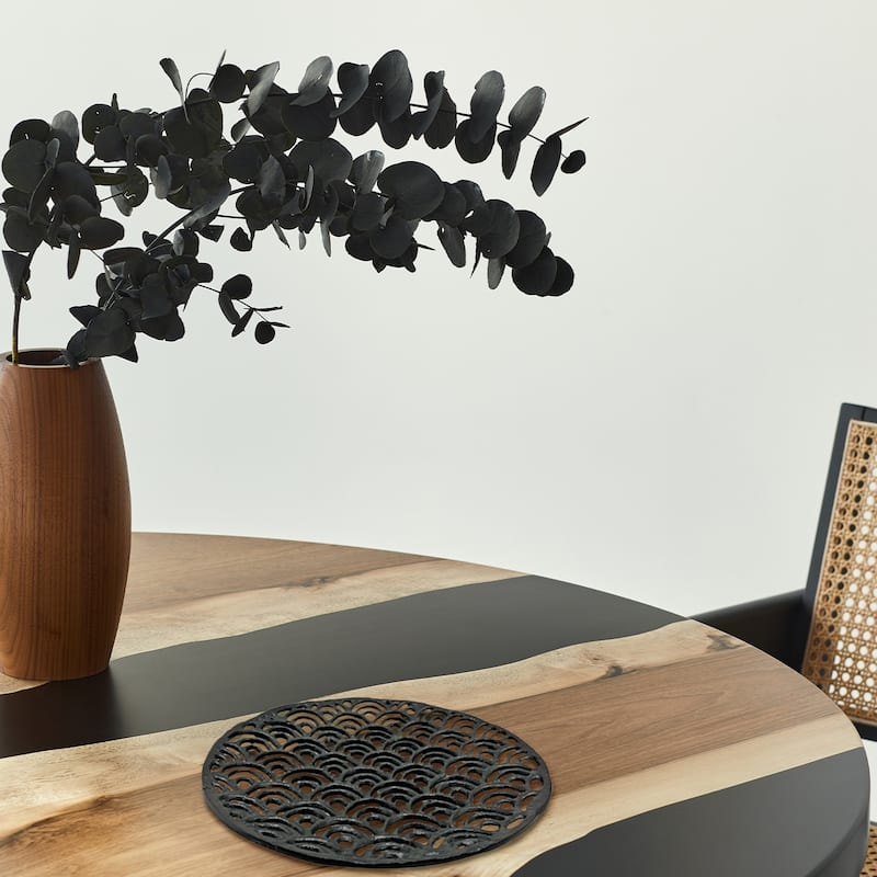 Decorative Handmade Aluminum Round Platter Bowl in Black
