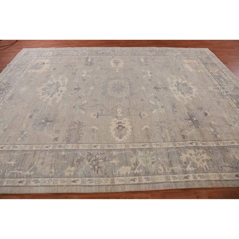Hand Knotted Oriental 100% Wool Carpet Transitional All-Over Beige & Ivories Oushak Area Rug - 12' 1'' X 9' 1''