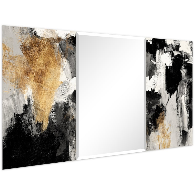 "Grey Skies" Rectangular Beveled Mirror on Free Floating Printed Tempered Art Glass - Clear - 32 x 64