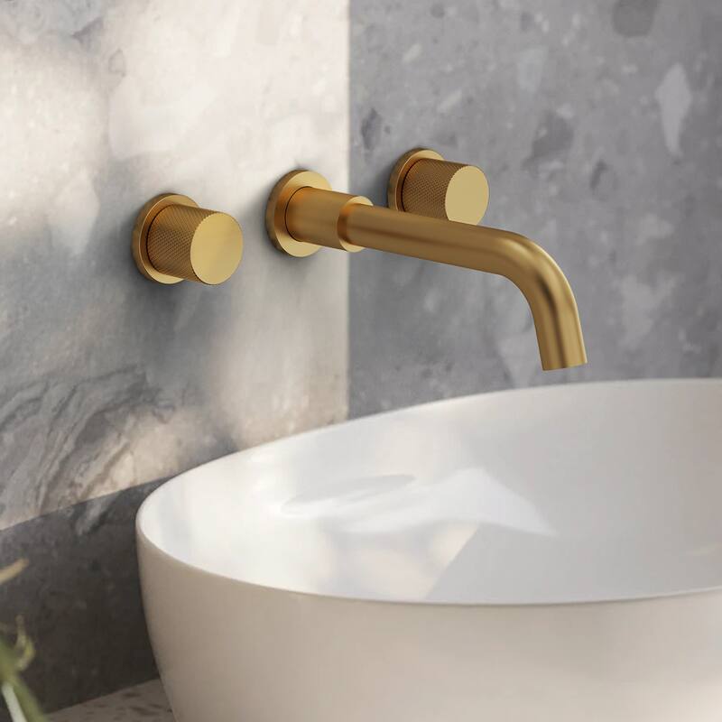 Wall Mount Stainless Steel Bathroom Sink Faucet 3 Hole 2 Handles Bathroom Faucet