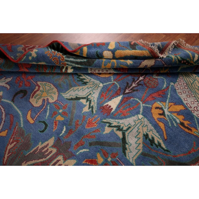Animals Design Blue Ziegler Oriental Area Rug Hand-Knotted Wool Carpet - 9'11" x 13'8"