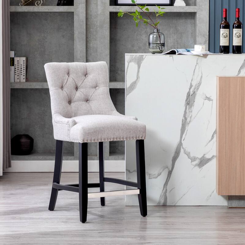 Carter 24" Upholstered Button Tufted Counter Stool, Black Legs