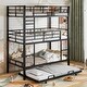 preview thumbnail 1 of 18, Metal Twin Size Kids Triple Bunk Bed with Trundle, Heavy Duty Steel Frame, Full-Length Guardrails, Black Black