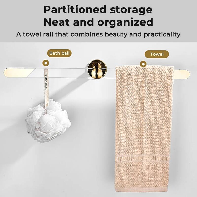 Modern Minimalist Gold Acrylic Towel Bar Towel Rack for Bathroom & Kitchen - 0.98'' H X 19.68'' L X 2.75'' D