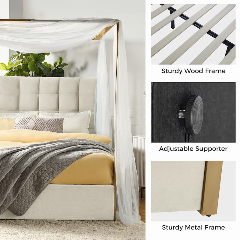 Milton Contemporary Upholstered Queen Size Canopy Bed by HULALA HOME