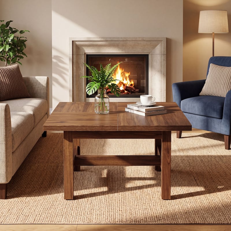 Square Wood Coffee Table for Living Room, 31" Farmhouse Center Table
