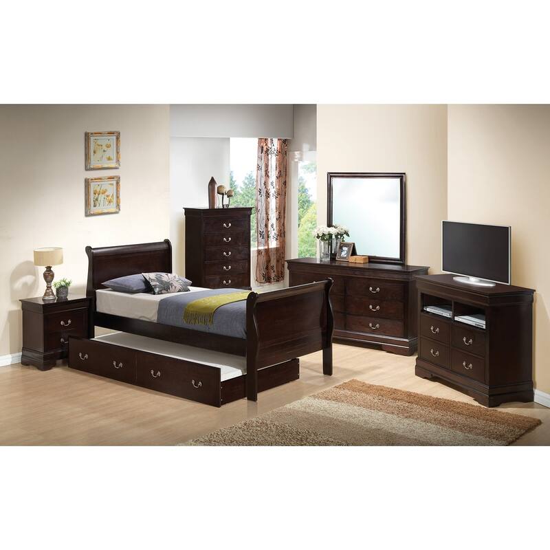 Wooden Twin Platform Bed with Trundle - 87" - Dark Brown