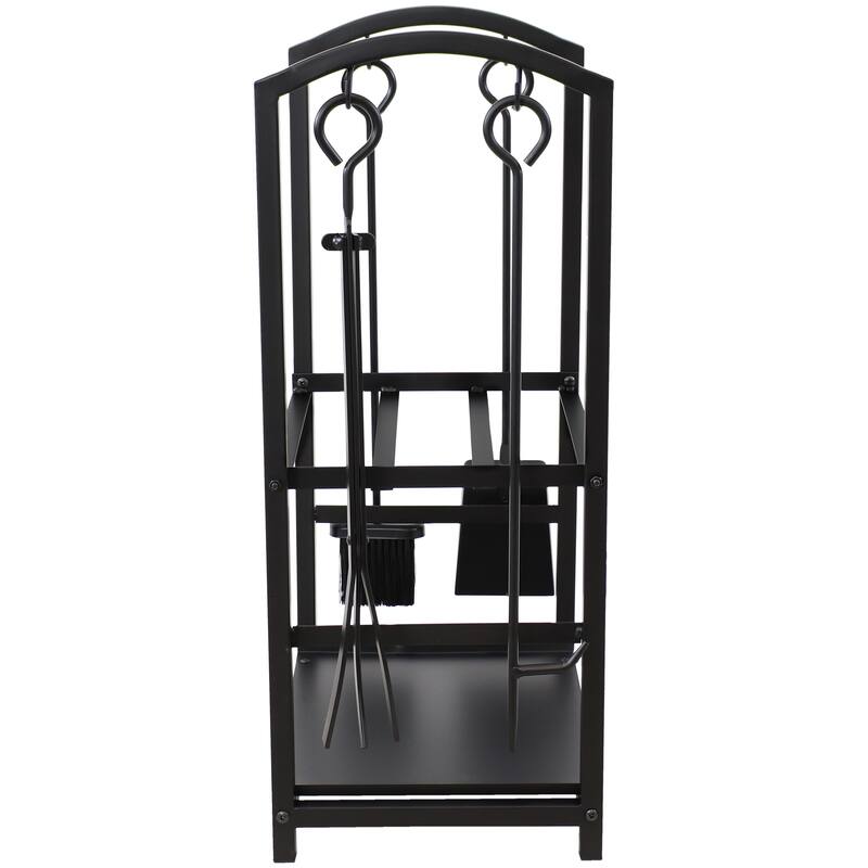 Steel Fireplace Log Holder and 5-Piece Tool Set