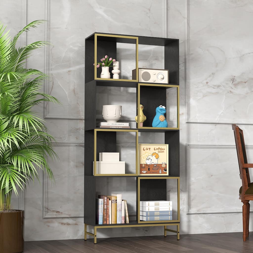 Modern 4-Tier Bookcase, Freestanding Display Storage Shelf with Metal Frame for Living Room, Black