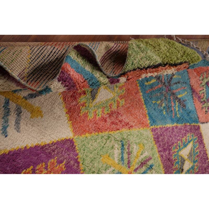 Colorful Trellis Plush Moroccan Style Rug Hand-Knotted Wool Carpet - 8'10" x 12'5"