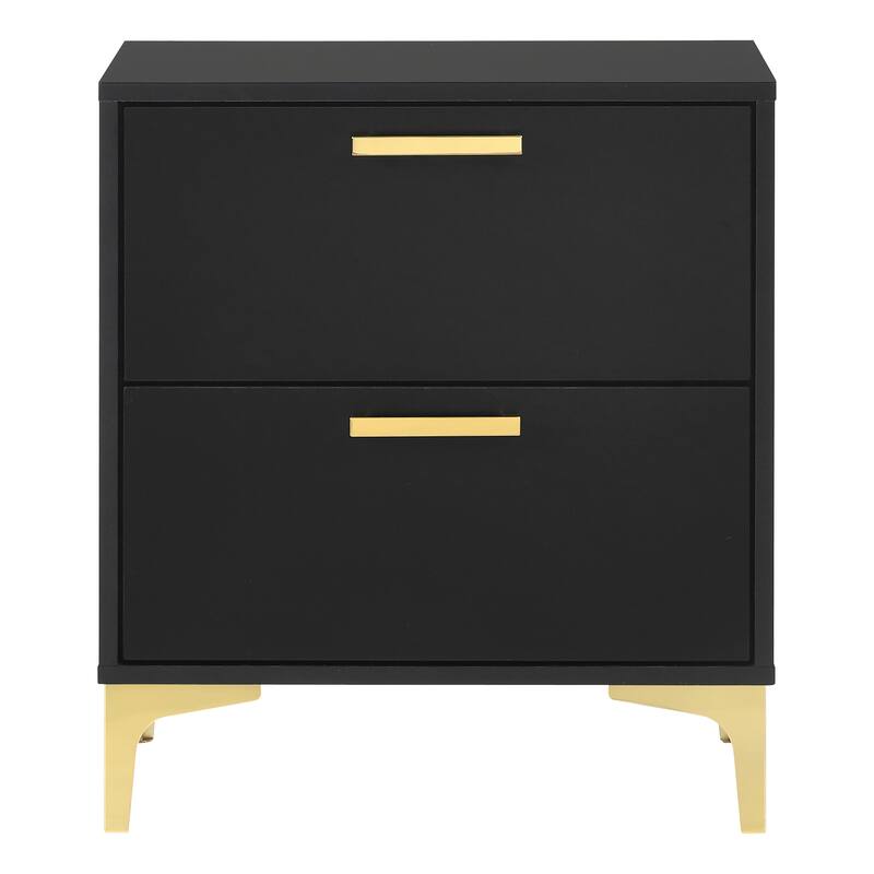 Lexie Black and Gold 2-Drawer Rectangular Nightstand