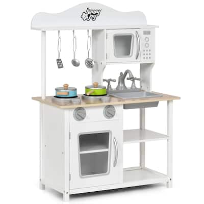 Wooden Pretend Play Kitchen Set for Kids with Accessories and Sink - 23.5" x 12" x 32.5" (L x W x H)