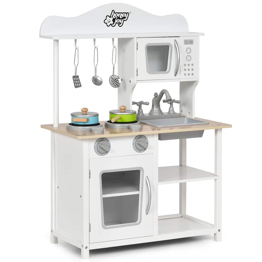Wooden Pretend Play Kitchen Set for Kids with Accessories and Sink - 23.5" x 12" x 32.5" (L x W x H)