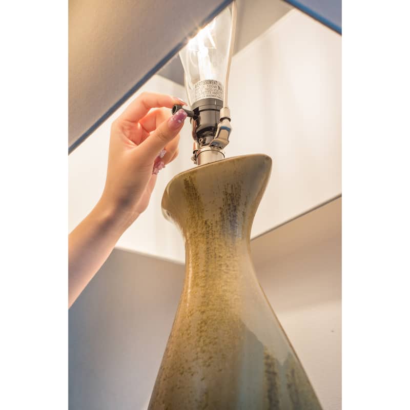 Anmytek Mid Century Modern Table Lamp Textured Ceramic Base Fabric Shade Boho Chic Bedroom Living Room Office Warm Lighting