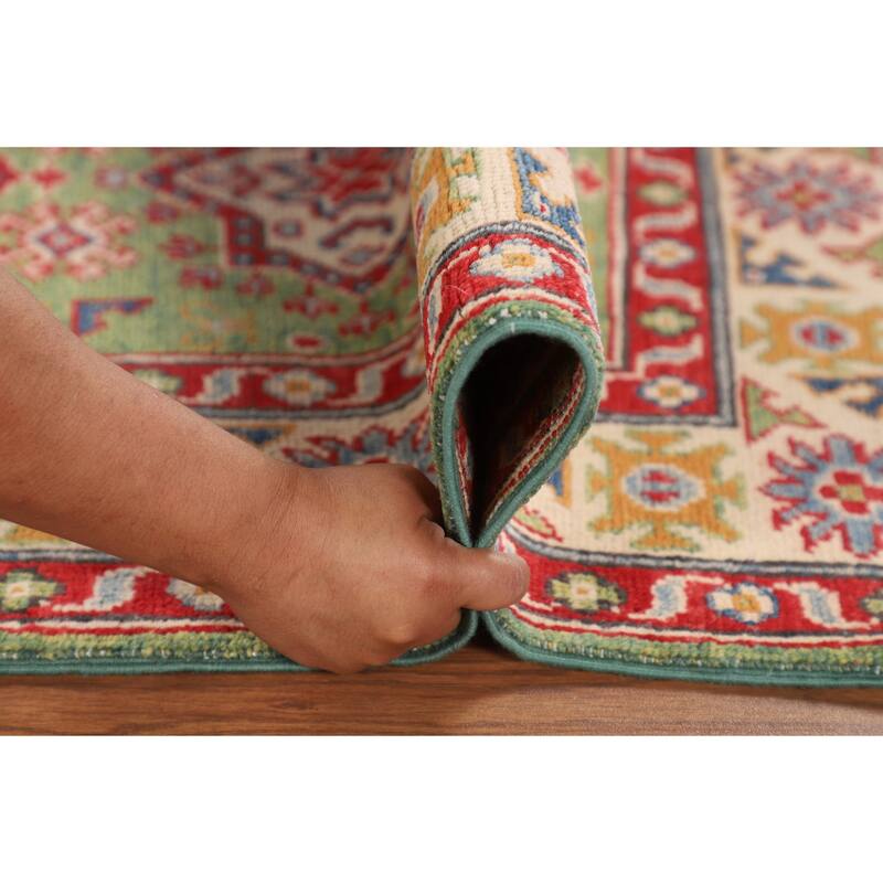 Light Green Kazak Oriental Accent Rug Handmade Wool Carpet - 2'9" x 4'1"