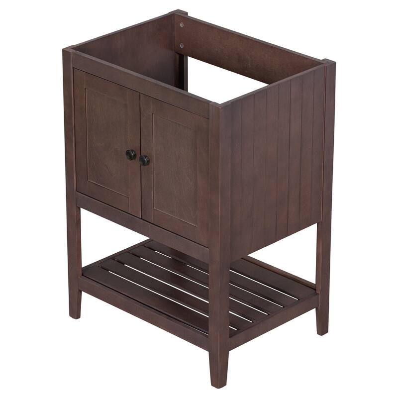MDF Freestanding Bathroom Vanity Without Counter Top in Brown, Bathroom Storage Cabinet with Doors and Open Shelf - 24" x 18"