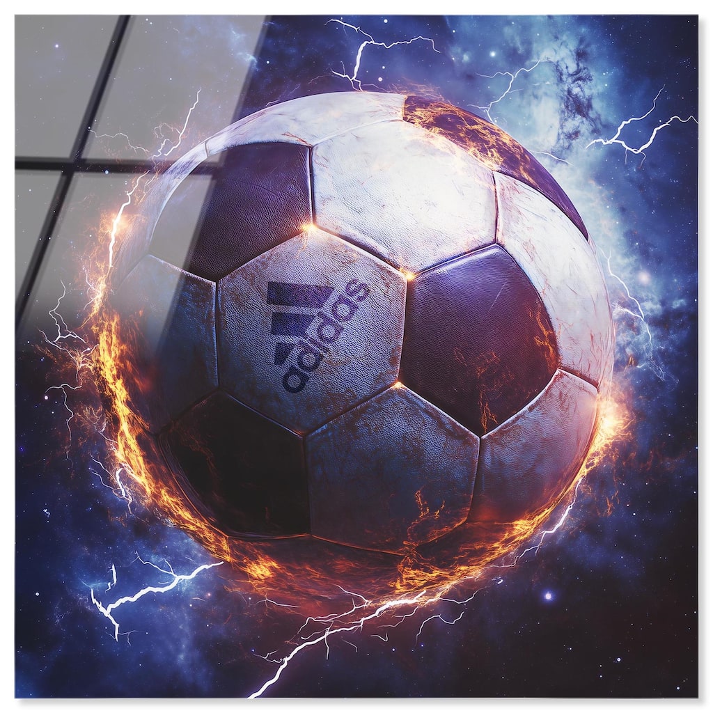 Electrify Soccer Ball Acrylic by Art Remedy, Ready to Hang