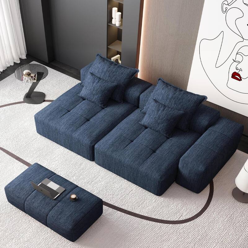 113.39" Chenille 4-Seater Modular Sofa, Sparkling Tufted and Non-Slip Base