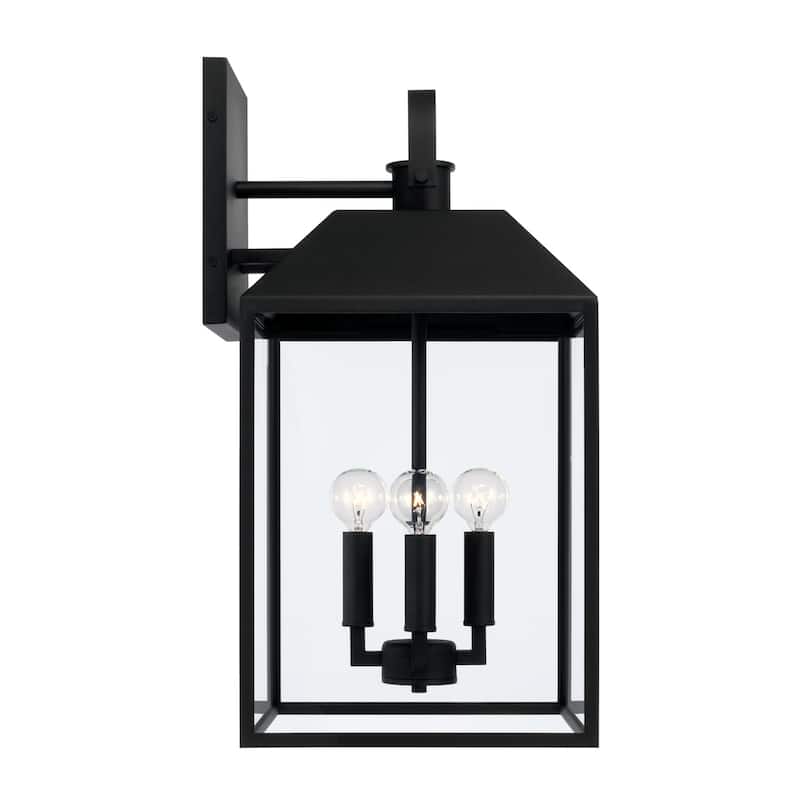 11.25"W x 22"H 4-Light Outdoor Square Rectangle Wall Lantern in Black with Clear Glass