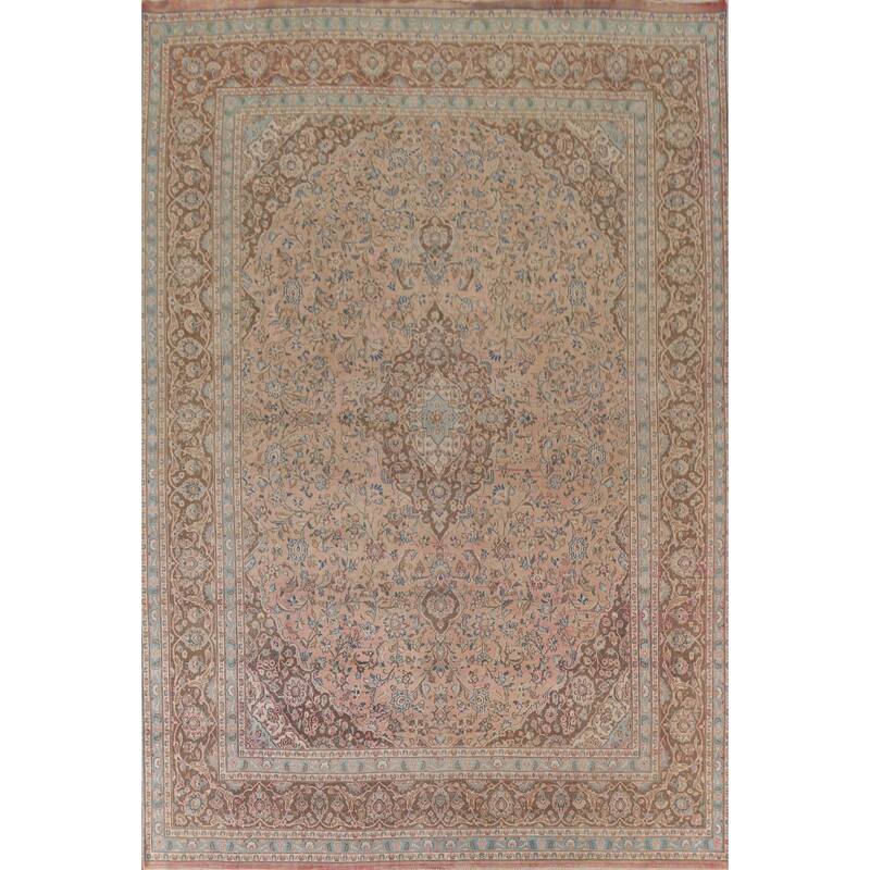 Hand Knotted Oriental 100% Wool Carpet Traditional Floral Peach Mashad Area Rug - 12' 6'' X 9' 7''