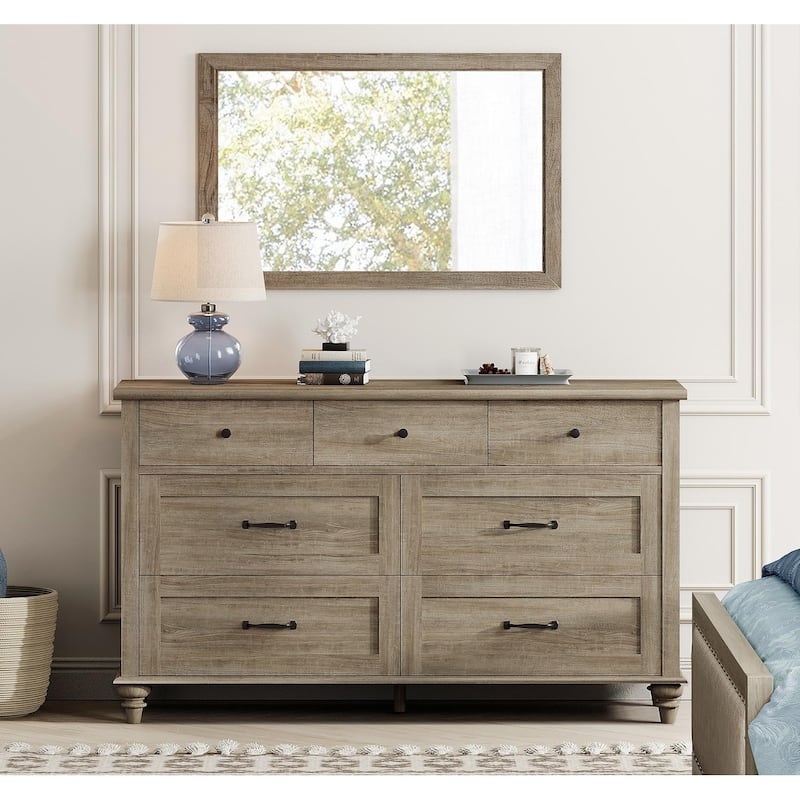 Mid Century Dresser for Bedroom with 7/8 Drawers, Wooden Kids Dresser - Grey - 7-drawer