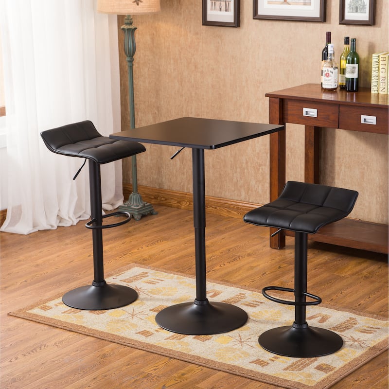 Modern 3-Piece Dining Set with Square Bar Table & 2 Adjustable Stools