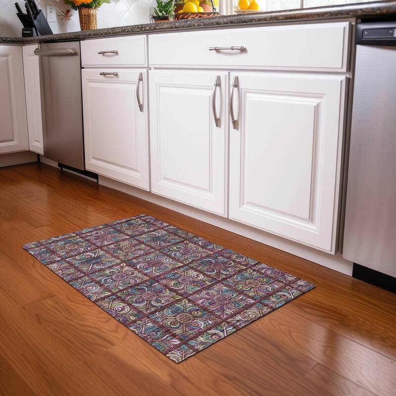 Premium Washable Super Soft Mosaic Panel Mayfield Rug - Paprika - 1'8" x 2'6"