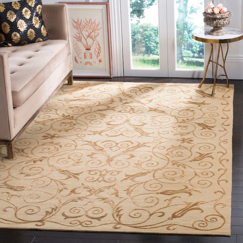 SAFAVIEH Couture Hand-knotted Tibetan Dalgiza Modern Wool Rug - 4' x 6' - Light Gold