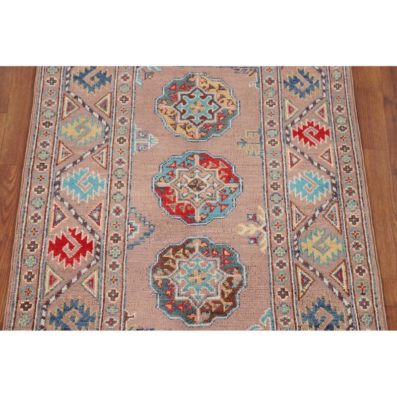 Traditional Beige Kazak Accent Rug Hand-Knotted Wool Carpet - 2'8" x 4'3"