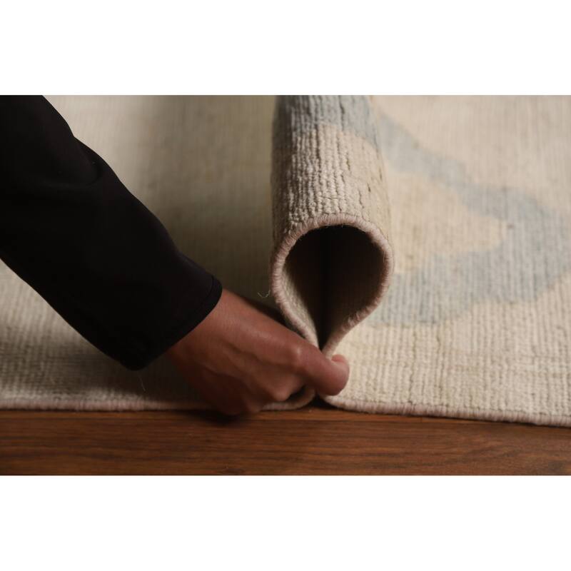 Hand Knotted Oriental 100% Wool Carpet Transitional All-Over Beige & Ivories Oushak Area Rug - 14' 8'' X 11' 10''