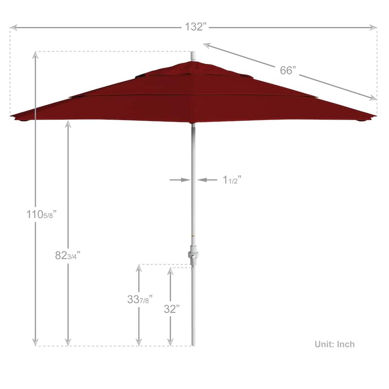 California Umbrella 11' Rd. Aluminum Market Umbrella, Crank Lift, Collar Tilt, Dbl Wind Vent, White Finish, Olefin Fabric