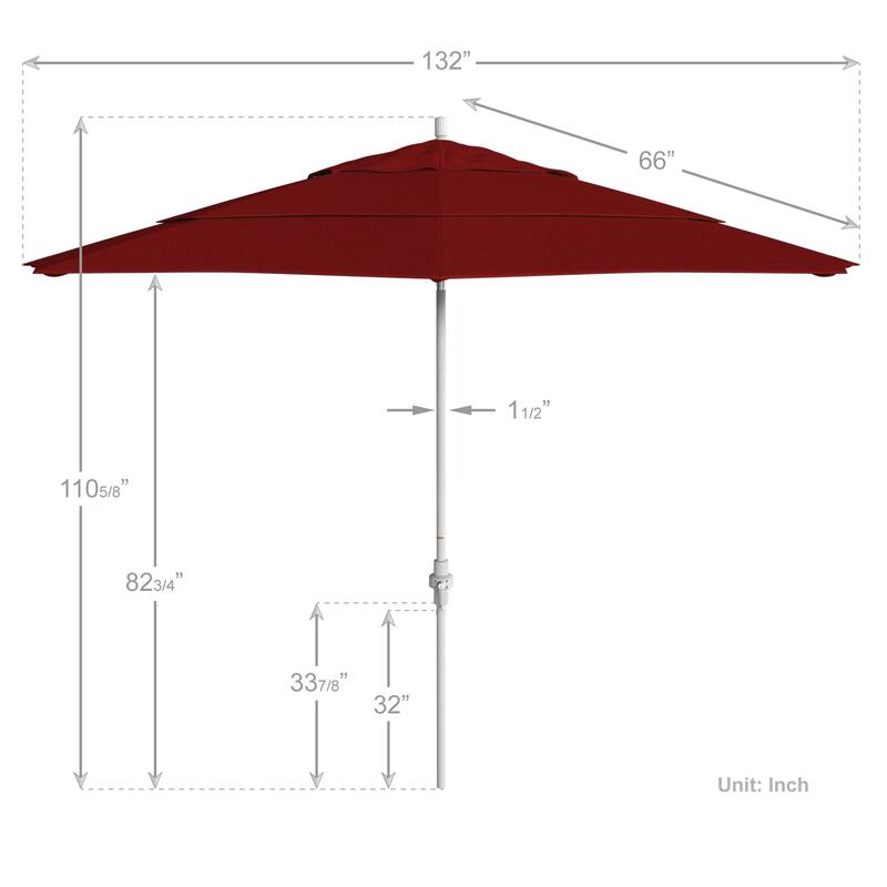 California Umbrella 11' Sun Master Patio Umbrella White Aluminum Pole Fiberglass Ribs Crank Lift Tilt, Olefin