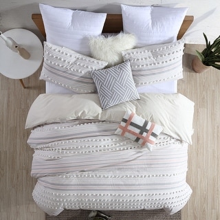Anahita 100% Cotton Clipped Dot Stripe Jacquard 5-Piece Bedding Comforter Set