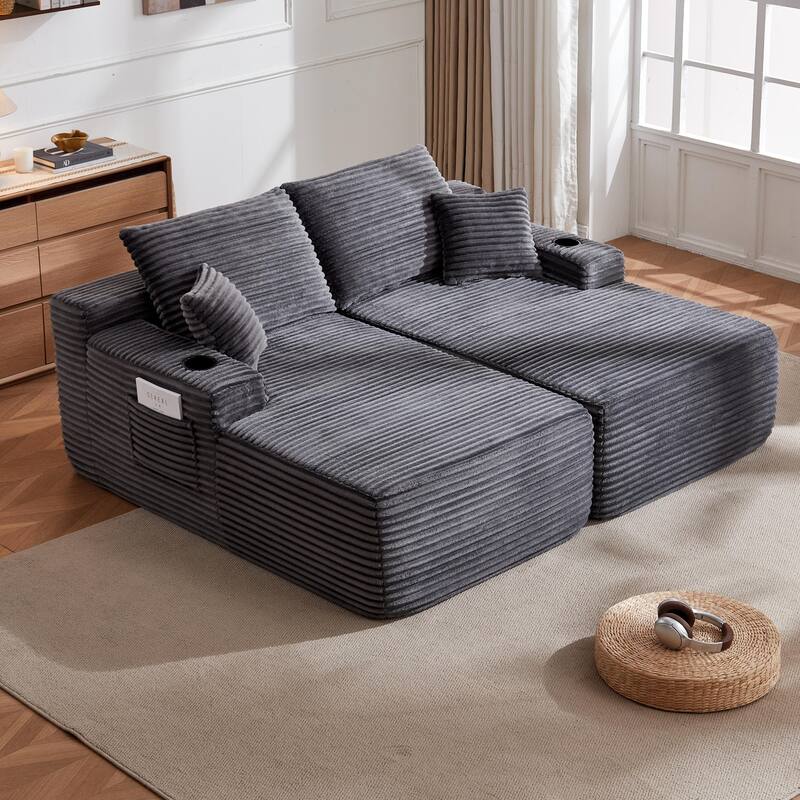 Oversized Boneless Double Chaise Lounge, Sectional Deep Seat Cloud Couch, Oversized Compressed Loveseat Sleeper Sofa
